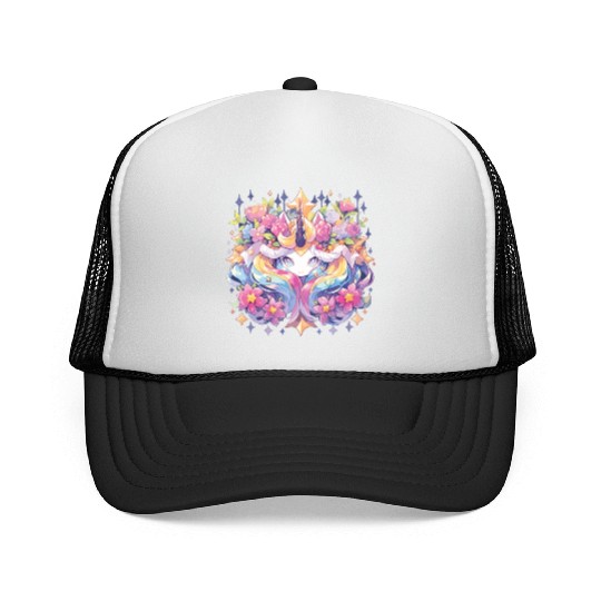 Flowers Unicorn Unicorn Flowers Fable Mystery Trucker Caps