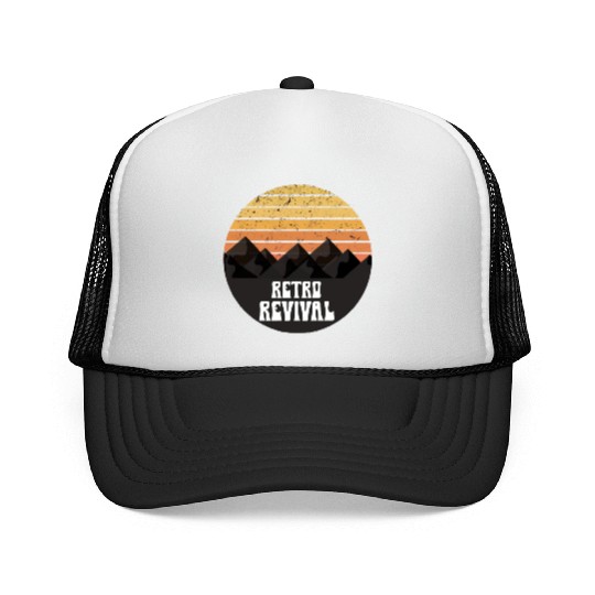 Retro revival camping mountains sunset Trucker Caps