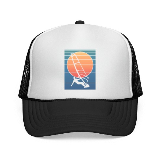 Retro Sunset Windsurfing Trucker Caps