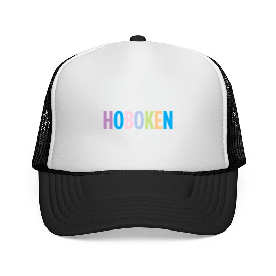 Hoboken New Jersey Colorful Type Trucker Caps