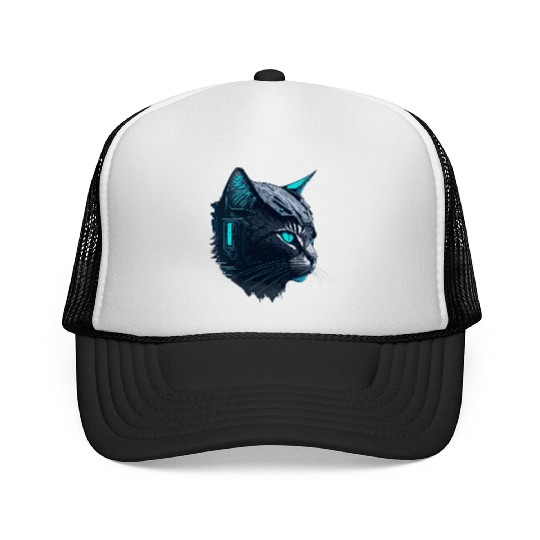Digital cyberpunk Cat artwork Trucker Caps