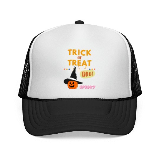 Happy Halloween Trick Or Treat Witch Pumpkin Skull Trucker Caps