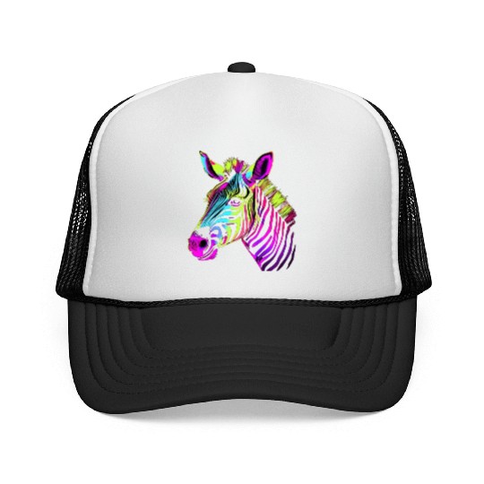 Zebra Neon Colors Portrait Trucker Caps