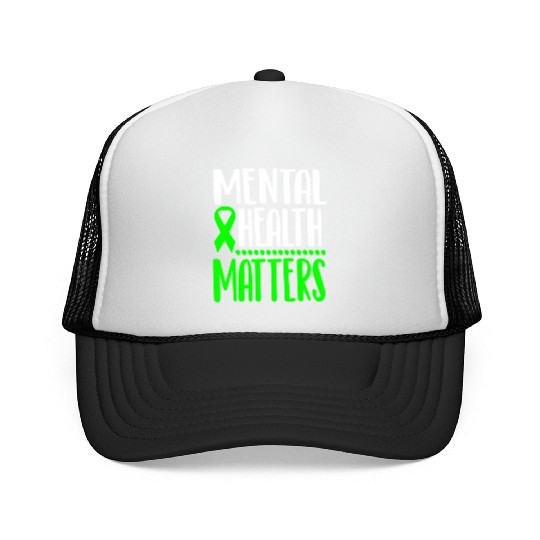 Mental Health Awareness Ribbon Green Anxiety Depre Trucker Caps
