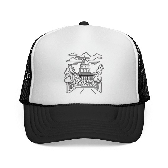 Capitol Building Washington DC USA Mono Line Art Trucker Caps