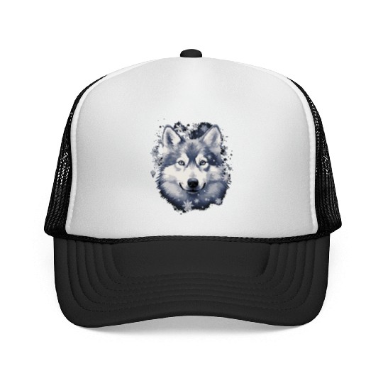 Husky dog and snowflakes Trucker Caps