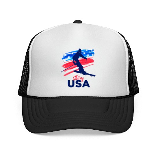 Skiing Usa Support The Team Usa Flag Ski Winter Trucker Caps
