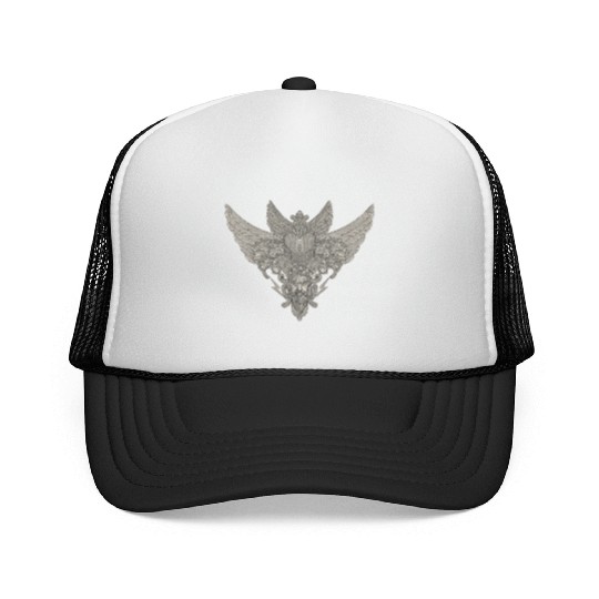 heart with wings, zeus and floral ornament Trucker Caps