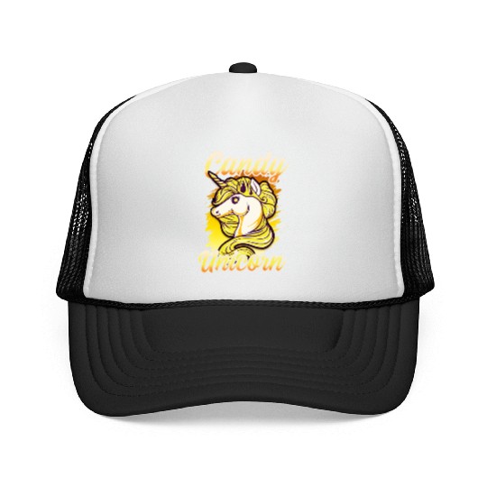 Candy Corn Unicorn Halloween Funny Candy Unicorn Trucker Caps