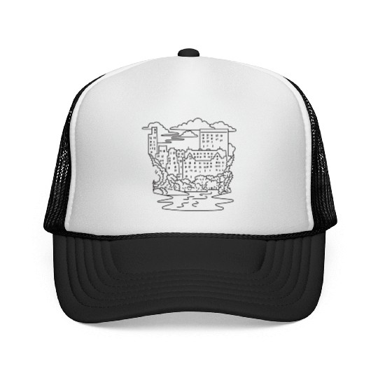Central Park and Midtown Manhattan Mono Line Art Trucker Caps