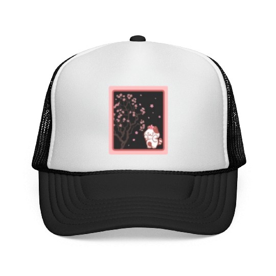 Cherry Blossom Trucker Caps, Kawaii Cat Cherry Blossom