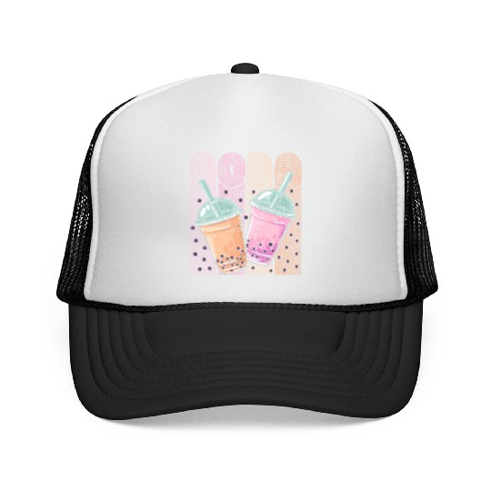 Boba Tea Design Bubbles Bubble Tea Retro Boba Trucker Caps