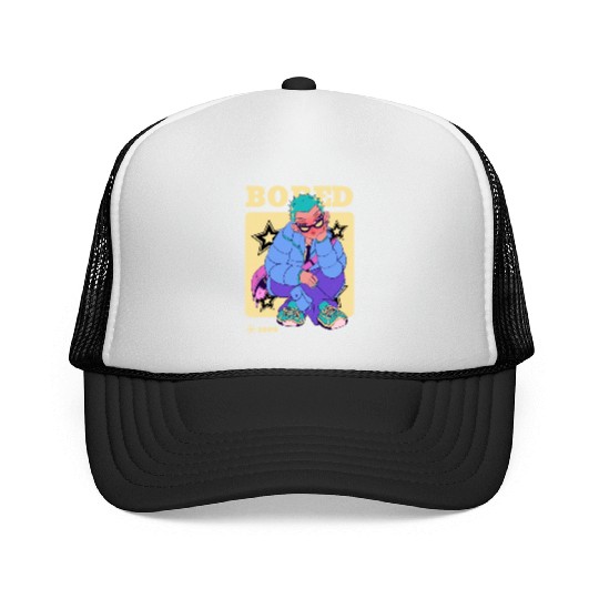 Black Cream Blue Y2K Anime Illustrated Bored Trucker Caps