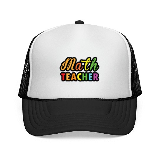 Math Teacher multicolor typography on Products Trucker Caps