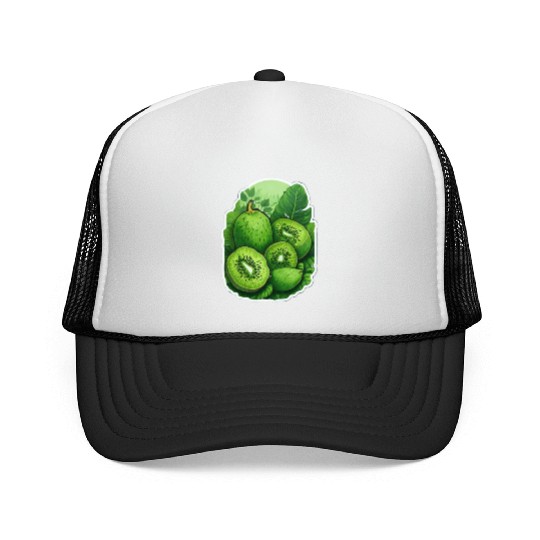 Green Kiwi Pattern Sticker Trucker Caps