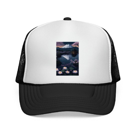 Asia Landscape by night Serene Mount Fuji Trucker Caps