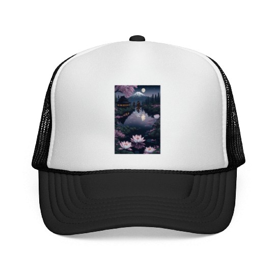 Asia Landscape by night Serene Mount Fuji Trucker Caps