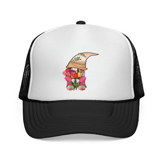 Gnome tulip flower cute fairy floral funny angle Trucker Caps