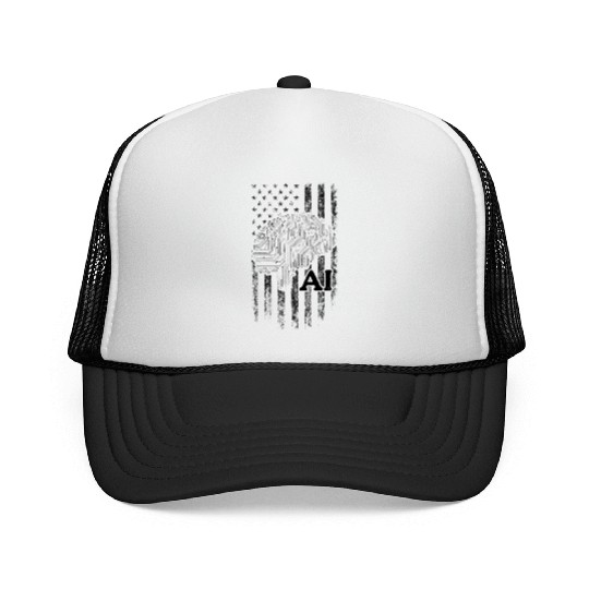 AI US Flag Artificial Intelligence Technology Trucker Caps