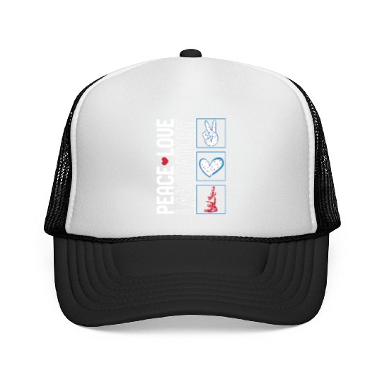 Science Trucker Caps, Peace Love Laboratory Trucker Caps,
