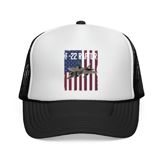 F 22 Raptor Aircraft USA Flag Trucker Caps