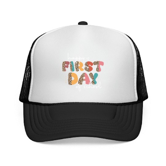 Leopard Happy First Day of School Teacher Retro Trucker Caps