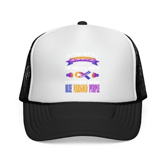 I Proudly Wear Blue Marigold Purple Bladder Cancer Trucker Caps
