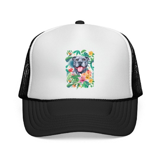Tropical Gray Pit Bull Pitbull Trucker Caps