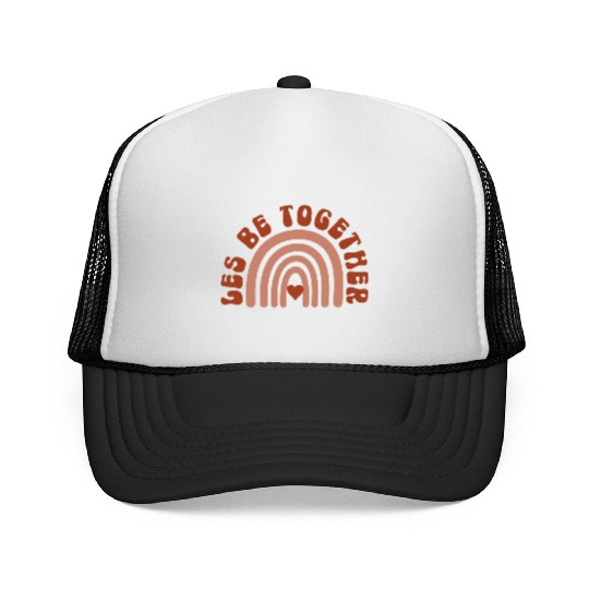 Les Be Together Rainbow Lesbian Valentines Pun Trucker Caps
