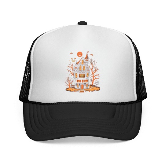 Haunted House Halloween Trucker Caps, Spooky Mansion