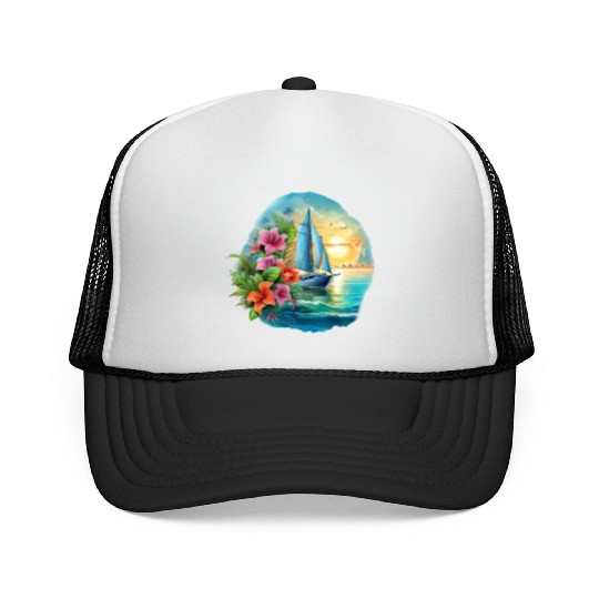 Sailing Ship Sailing Orchids Flowers Sailboat Trucker Caps