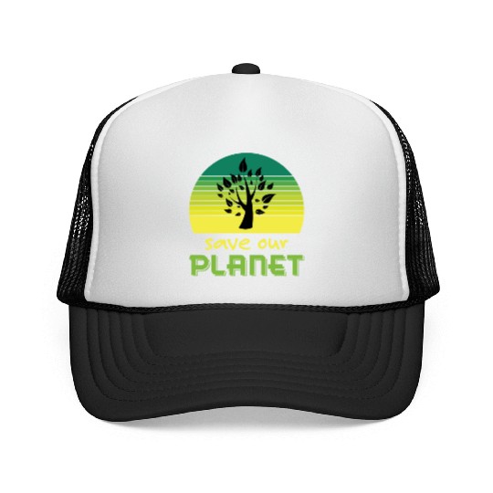 Save Our Planet Retro Sunset Green Trucker Caps