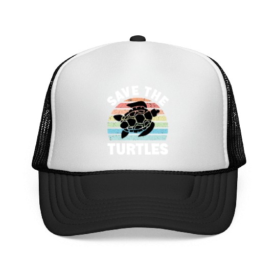 Save The Turtles Sea Turtle Retro Sunset Trucker Caps