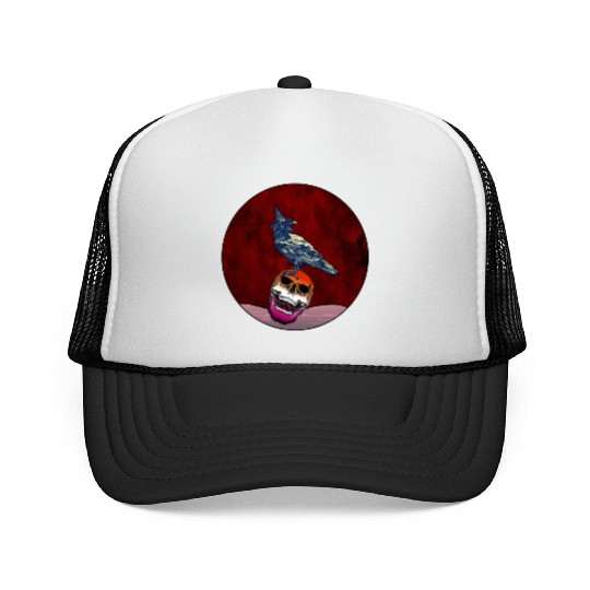 Halloween Сrow on Skull in Lesbian Flag Colors Trucker Caps