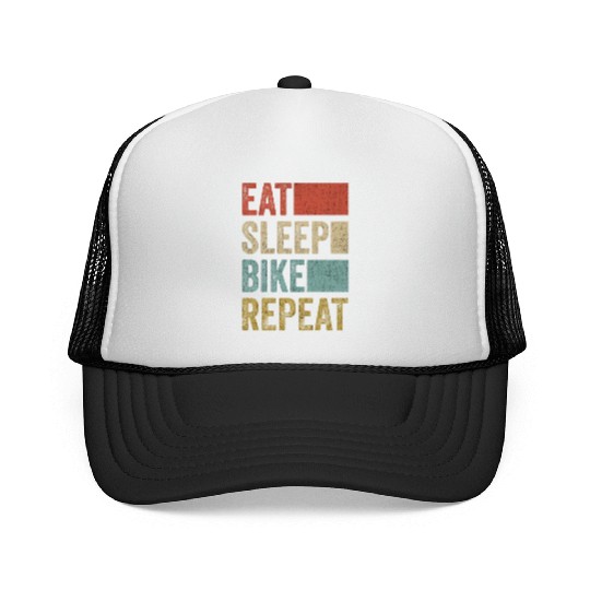 Vintage Retro Eat Sleep Bike Repeat Gift Funny Trucker Caps