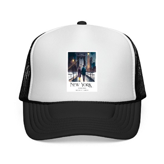 Watercolor painting loving couple in New York City Trucker Caps