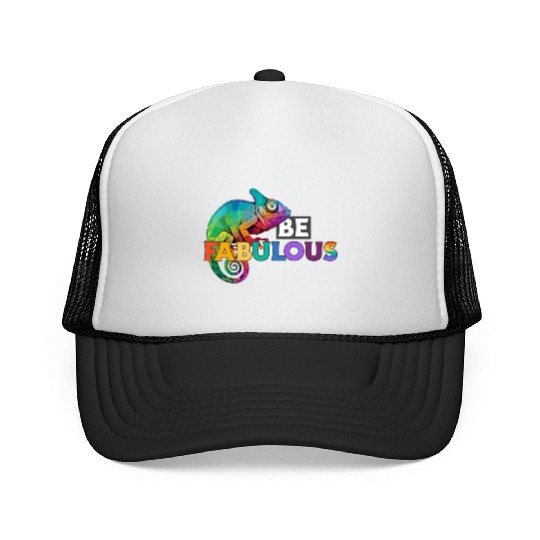 Be fabulous! with rainbow colored chameleon Trucker Caps