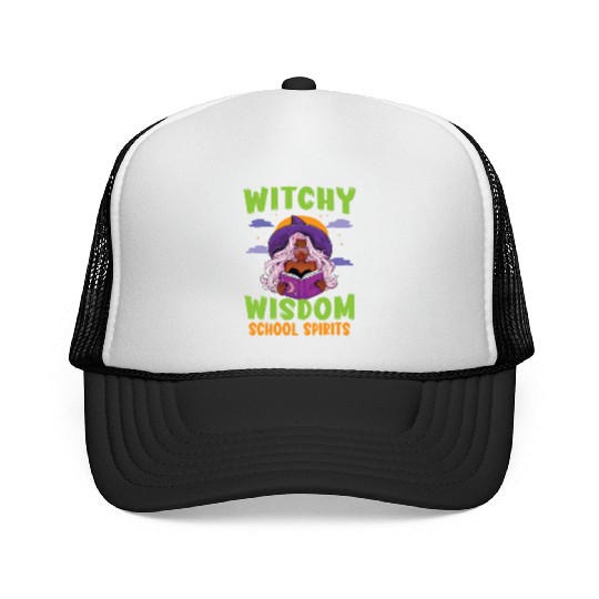 Witchy Wisdom School Spirits Teacher Halloween Trucker Caps