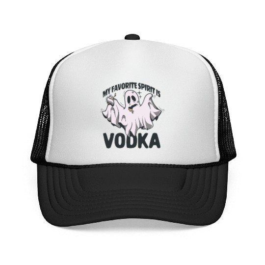 My Favorite Spirit Is Vodka Halloween Vodka Ghost Trucker Caps