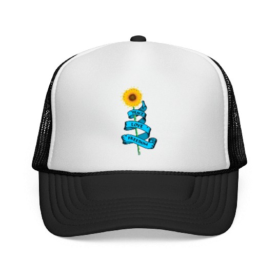 Sunflower Peace love freedom Trucker Caps