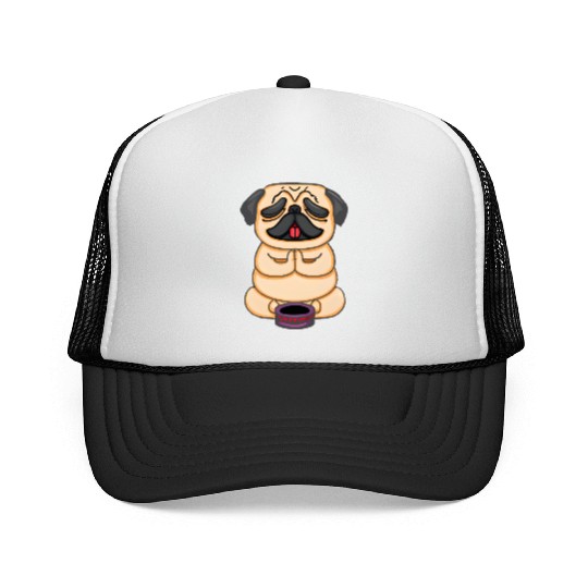 Serene Buddha Pug Minus Circle Trucker Caps