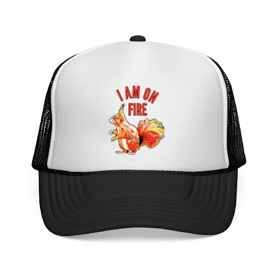 Squirrel I am on Fire Trucker Caps