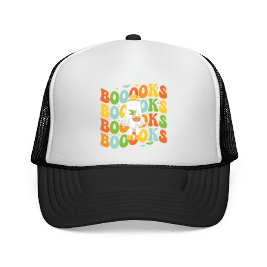 Booooks Cute Ghost Reading A Book Funny Book Lover Trucker Caps
