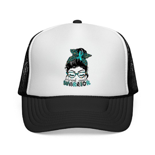 Cervical Cancer Warrior Messy Bun Girl Design Trucker Caps