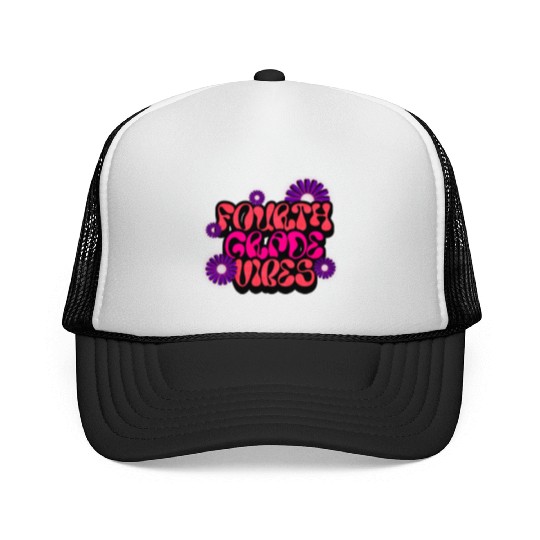 Fourth Grade Vibes for School Guys Neon Colors Flo Trucker Caps