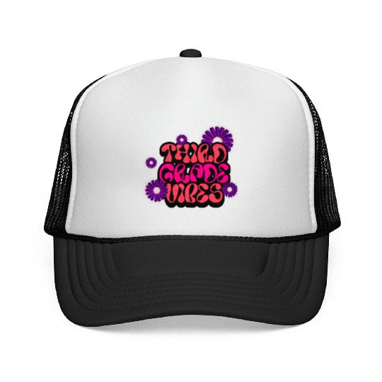Fourth Grade Vibes for School Guys Neon Colors Trucker Caps