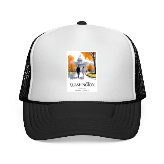 Watercolor painting loving couple in Washington DC Trucker Caps