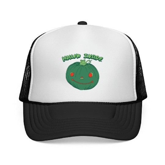 Hollow Inside - Punny Green Jack-o-Lantern Pumpkin Trucker Caps