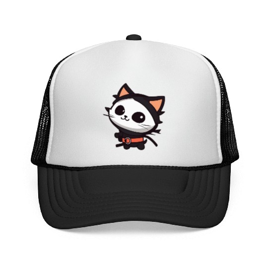 Black Cat Superhero Cartoon Design Trucker Caps