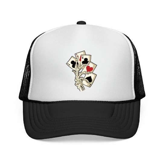 Skeleton Poker Ace Texas Holdem Cards Trucker Caps